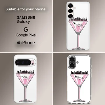 Stylish Sex And The City phone case with cosmopolitan glass design. — Collage