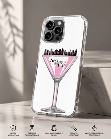 Stylish Sex And The City phone case with cosmopolitan glass design. — Specs