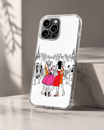Sex and the City fashion scene with stylish characters on phone case — Hero