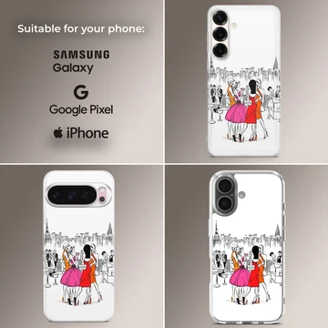 Sex and the City fashion scene with stylish characters on phone case — Collage