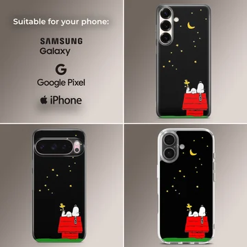 Snoopy lying on red doghouse under starry night on phone case — Collage