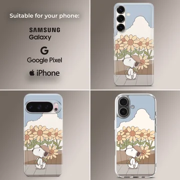 Snoopy in a field of sunflowers on a whimsical phone case — Collage