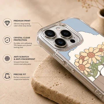 Snoopy in a field of sunflowers on a whimsical phone case — Info
