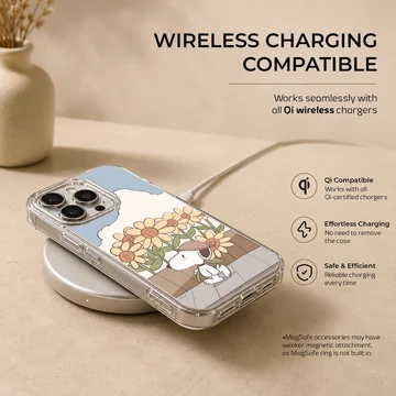 Snoopy in a field of sunflowers on a whimsical phone case — Charging