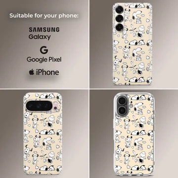 Playful Snoopy cartoon design on phone case — Collage