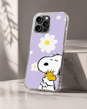 Snoopy with daisies on a purple phone case — Hero