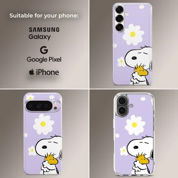 Snoopy with daisies on a purple phone case — Collage