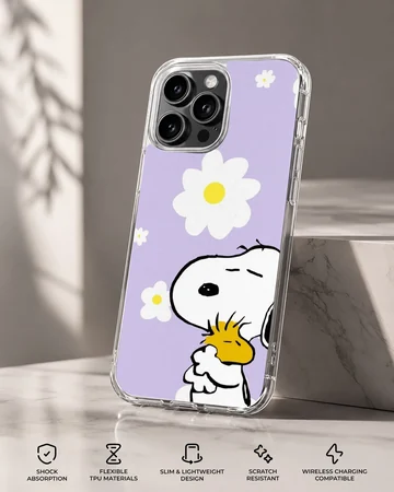 Snoopy with daisies on a purple phone case — Specs