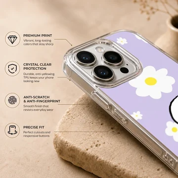 Snoopy with daisies on a purple phone case — Info