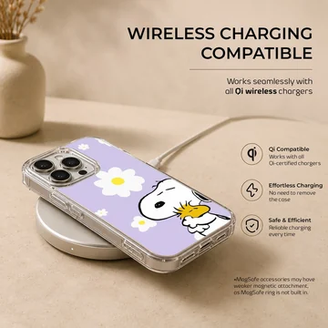 Snoopy with daisies on a purple phone case — Charging