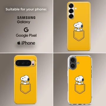 Snoopy cartoon with pocket design on phone case. — Collage