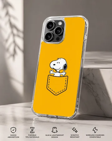 Snoopy cartoon with pocket design on phone case. — Specs