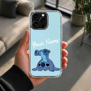 Cartoon character Stitch on custom phone case with personalized name option. — Lifestyle