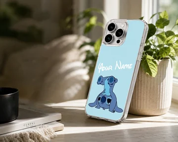 Cartoon character Stitch on custom phone case with personalized name option. — Lifestyle