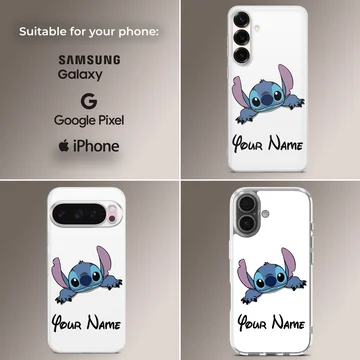 Stitch cartoon design with personalized name on phone case — Collage