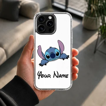 Stitch cartoon design with personalized name on phone case — Lifestyle