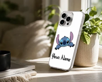 Stitch cartoon design with personalized name on phone case — Lifestyle