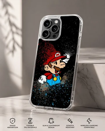 Cartoon-style Super Mario graphic on phone case — Specs