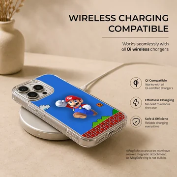 Super Mario character leaping with blue background on phone case — Charging