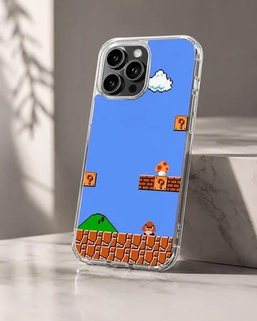 Super Mario scene with bricks and clouds printed on a phone case — Hero