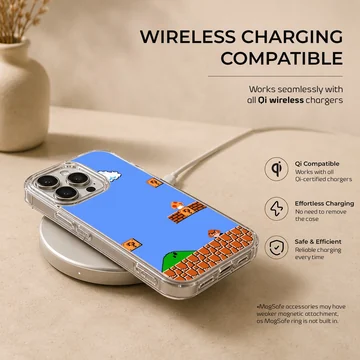 Super Mario scene with bricks and clouds printed on a phone case — Charging