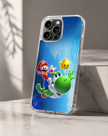 Super Mario with Yoshi and Star digital illustration phone case — Hero