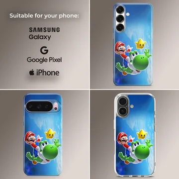 Super Mario with Yoshi and Star digital illustration phone case — Collage