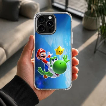 Super Mario with Yoshi and Star digital illustration phone case — Lifestyle