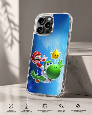 Super Mario with Yoshi and Star digital illustration phone case — Specs