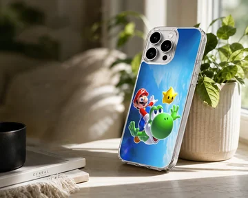 Super Mario with Yoshi and Star digital illustration phone case — Lifestyle
