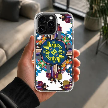 The Beatles digital illustration phone case with vibrant colors — Lifestyle