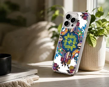 The Beatles digital illustration phone case with vibrant colors — Lifestyle