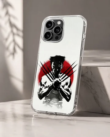 Phone case with edgy Wolverine illustration on a red and white background. — Hero