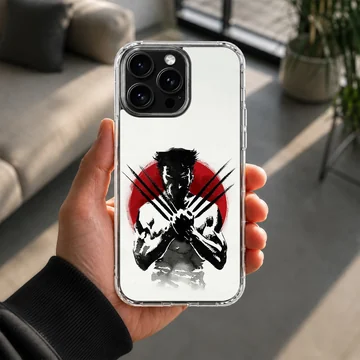 Phone case with edgy Wolverine illustration on a red and white background. — Lifestyle
