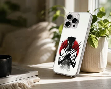 Phone case with edgy Wolverine illustration on a red and white background. — Lifestyle