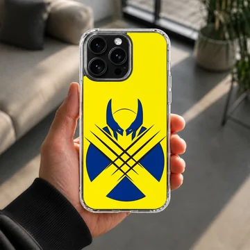 Wolverine hero design in yellow and blue phone case — Lifestyle