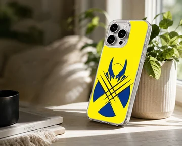 Wolverine hero design in yellow and blue phone case — Lifestyle