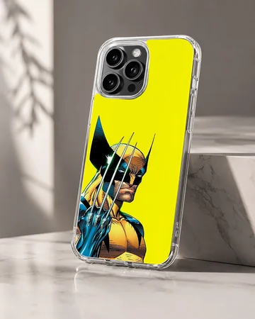 Wolverine artwork on phone case with dynamic yellow background — Hero
