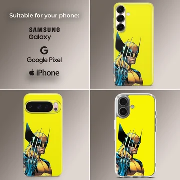 Wolverine artwork on phone case with dynamic yellow background — Collage