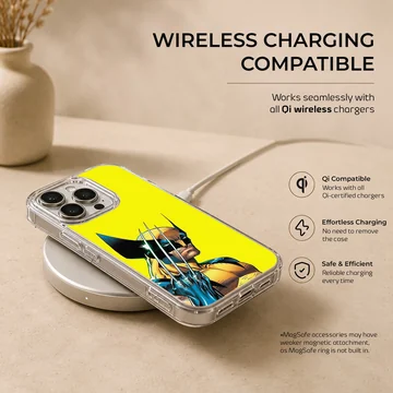 Wolverine artwork on phone case with dynamic yellow background — Charging