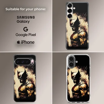 Dynamic illustration of Wolverine on a phone case — Collage