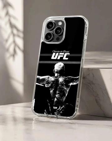 Monochrome fighter artwork printed on a matte phone case