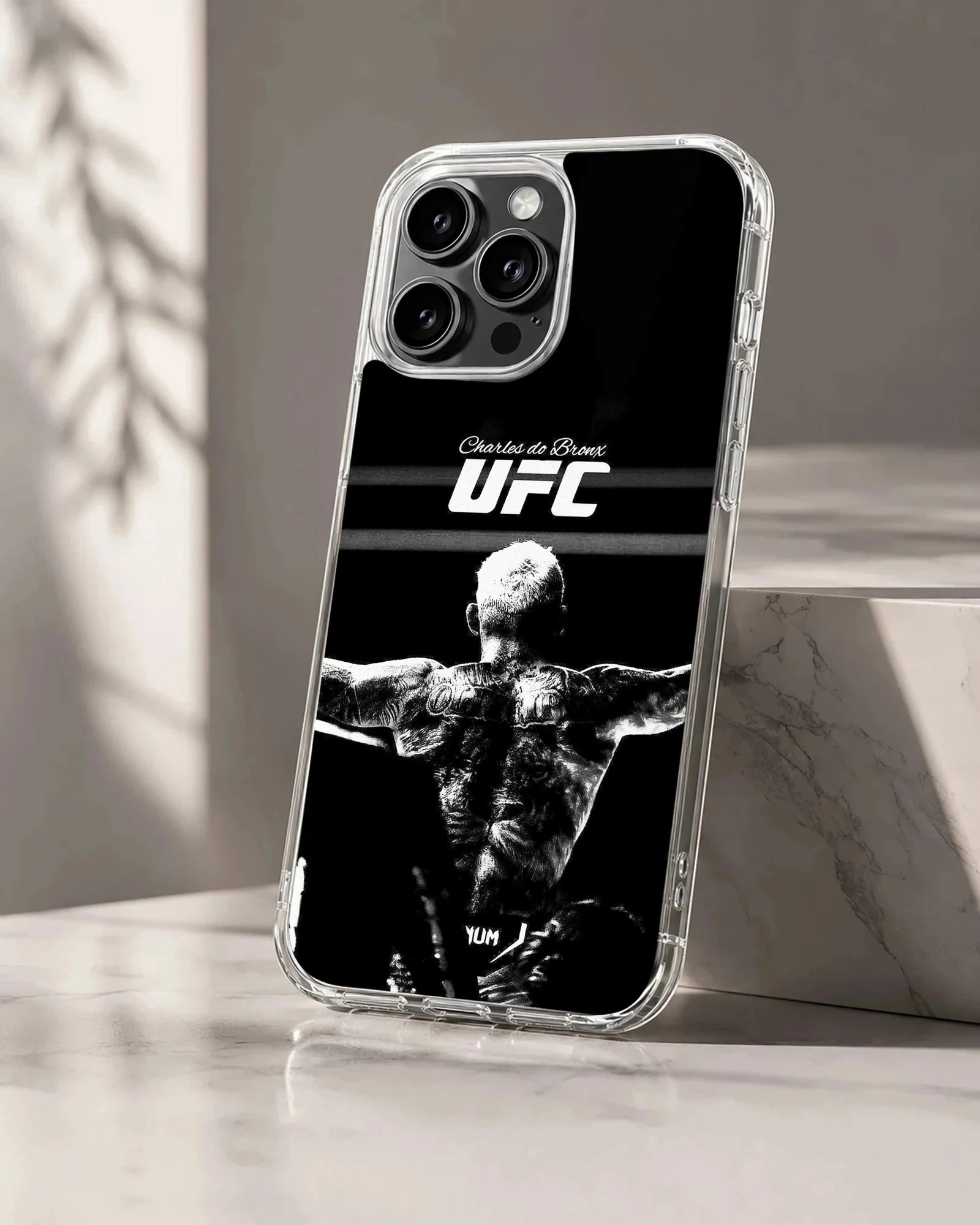 Monochrome fighter artwork printed on a matte phone case