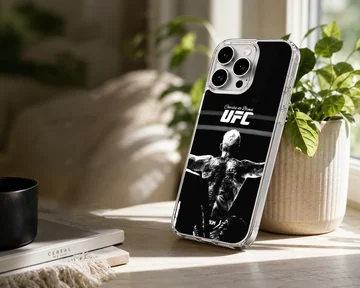 Monochrome fighter artwork printed on a matte phone case — Lifestyle