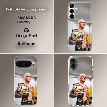 Charles Oliveira holding a gold championship belt printed on a matte phone case — Collage