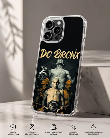 Charles Oliveira Do Bronx graphic art with gold typography on a phone case — Specs