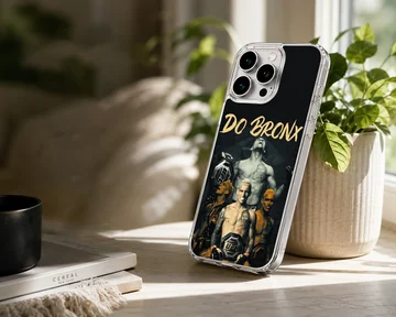Charles Oliveira Do Bronx graphic art with gold typography on a phone case — Lifestyle