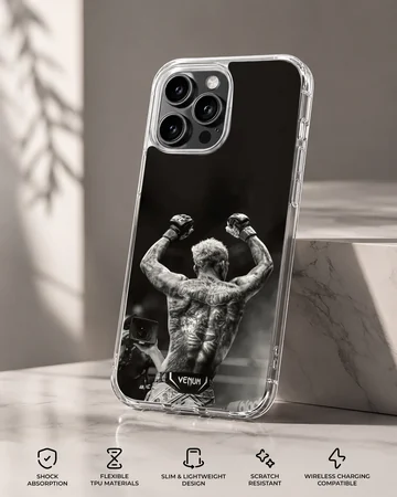 Charles Oliveira champion pose in black and white on phone case — Specs