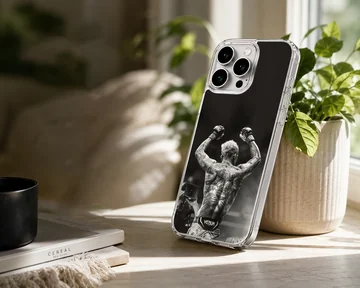 Charles Oliveira champion pose in black and white on phone case — Lifestyle