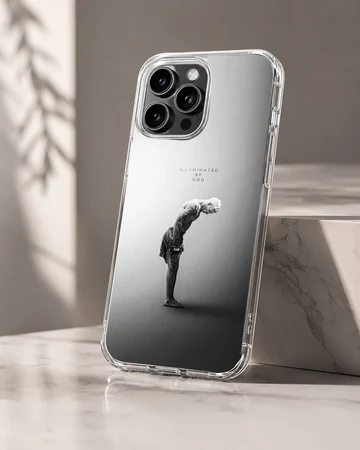 Monochrome athletic fighter illustration with minimal text on a matte snap phone case — Hero